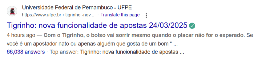google’s first search results page for the keyword tigrinho
