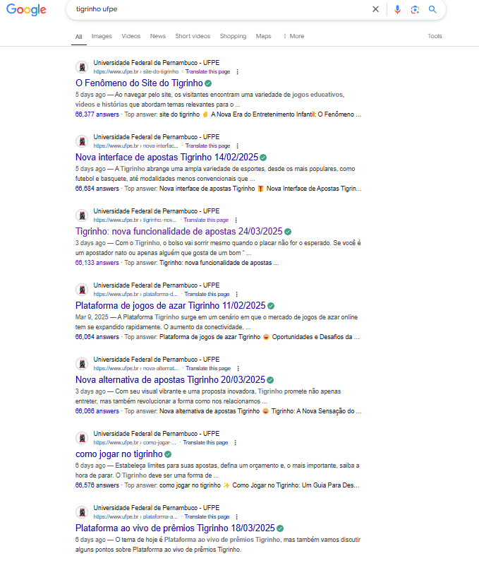 search results for the university's acronym UFPE and the keyword Tigrinho